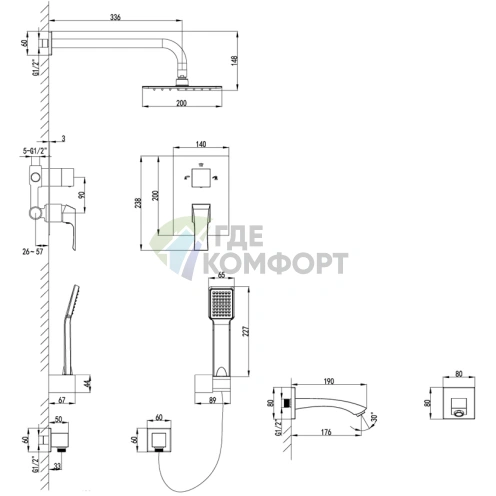 Встраиваемый душевой комплект Lemark Unit LM4522C с термостатом и хромовым покрытием - фото 2