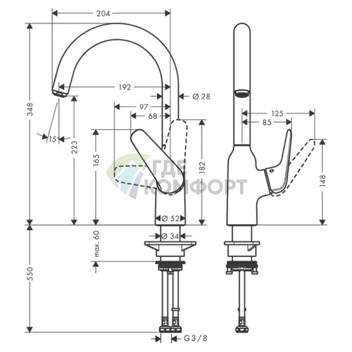 Кухонный смеситель Hansgrohe Focus M42 однорычажный с поворотным изливом в цвете под сталь (71802800) - фото 2