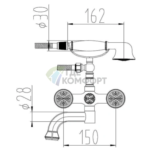 Смеситель Zorg Antic A 4000W-SL для ванны с душем в цвете Silver Line - фото 2