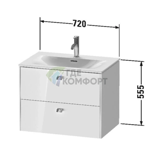 Тумба подвесная под раковину Duravit Brioso с двумя ящиками, цвет White High Gloss (BR431102222) - фото 2
