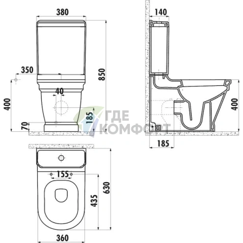 Унитаз-компакт подвесной Creavit Antik AN361 - фото 2