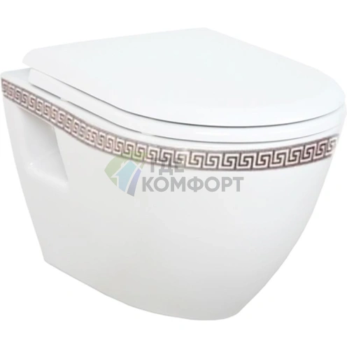 Подвесной унитаз Creavit TP325 Versace в золотом исполнении - фото 1