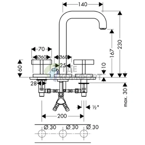Смеситель для раковины AX Citterio 170 мм с панелью и донным клапаном, хром (39134000) - фото 2