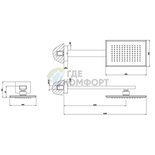 Верхний душ Gessi Eleganza для настенного монтажа в черном металлике (46148#706) - фото 2