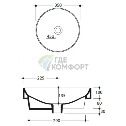 Накладная раковина Kerasan Cento круглая 35 см черный матовый (355831) - фото 2
