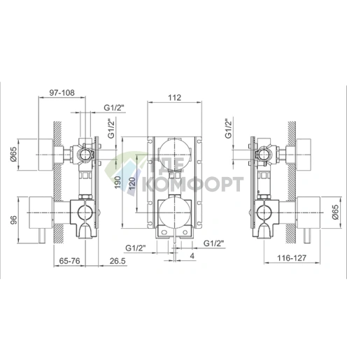 Смеситель для душа Fantini AF/21 встраиваемый на 3 выхода цвет Matt Gun Metal PVD (27 P5 A587B) - фото 2