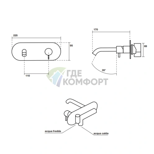 Смеситель для раковины Kerasan Nolita встраиваемый без донного клапана, черный матовый (922831 Nero matt) - фото 2