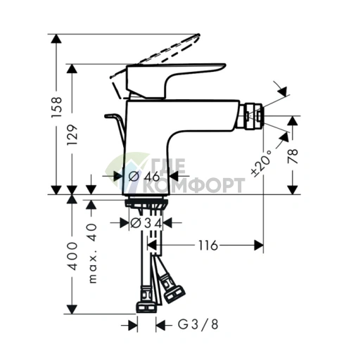 Смеситель для биде Hansgrohe Talis E с донным клапаном (71720000) - фото 2