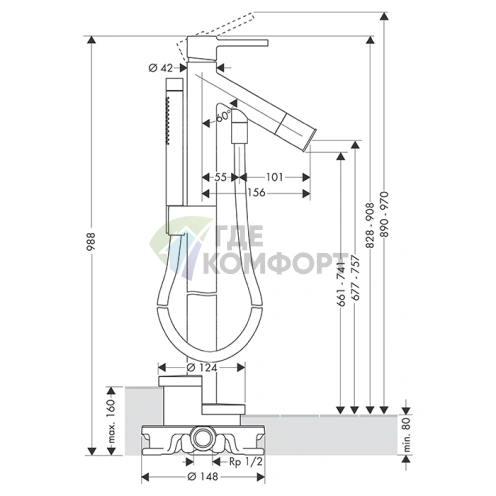 Смеситель для ванны AX Starck в шлифованном никеле (10456820) - фото 2