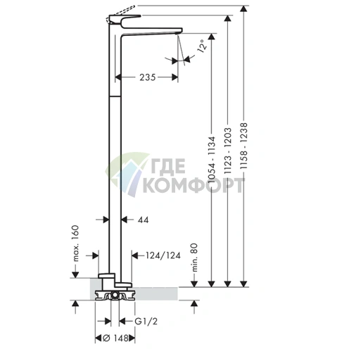 Смеситель Hansgrohe Metropol для раковины напольный, без сливного гарнитура, хром (32530000) - фото 2