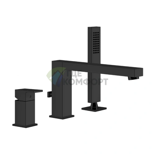 Смеситель для ванны Gessi Rettangolo с ручным душем, переключателем и изливом 195 мм, черный (20037#299) - фото 1