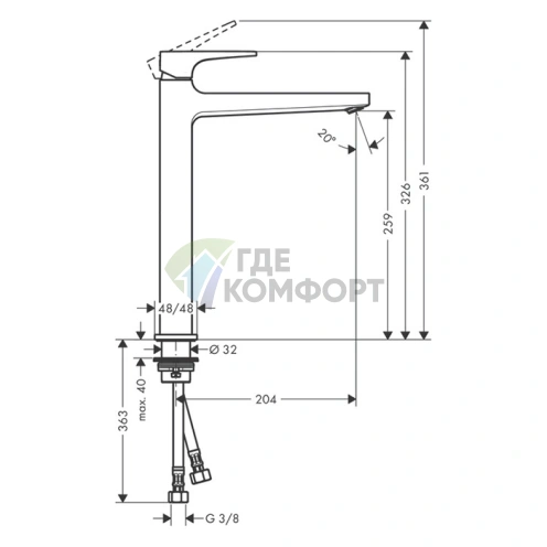 Смеситель для раковины Hansgrohe Metropol 260, 1 отв., донный клапан Push-open, хром (74512000) - фото 2