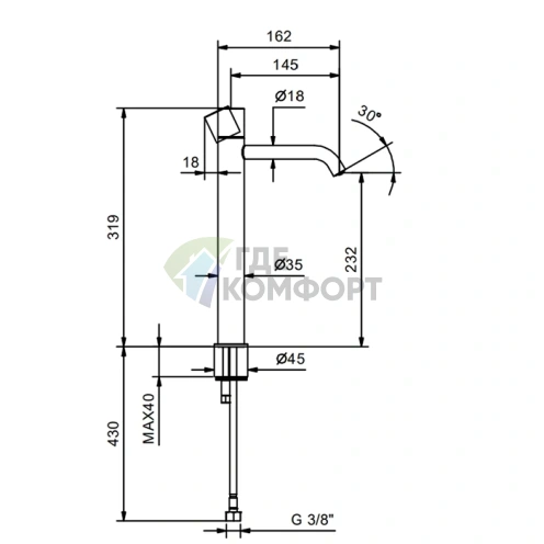 Смеситель для раковины Fantini NOSTROMO SMALL с высоким изливом, хром (50 02 G906WF) - фото 2
