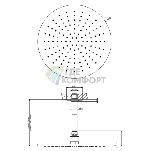 Потолочная душевая головка GESSI INCISO шарнирная, 300 мм (длина под заказ от 105 до 1855 мм), хром (58250#031) - фото 2