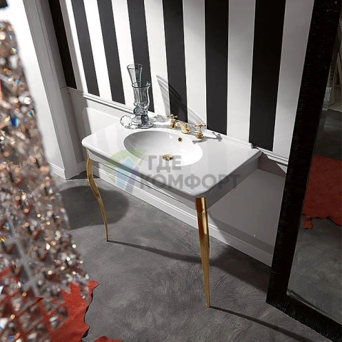 KERASAN Retro консольная раковина 100x55 см белая с ножками и смесителем (1049K1 bi*1 oro legs) - фото 1