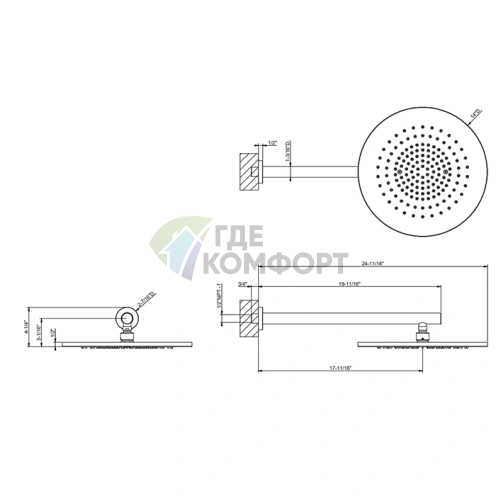 Шарнирная душевая головка GESSI 316 для настенного монтажа, 350 мм, теплая бронза (54148#726) - фото 2