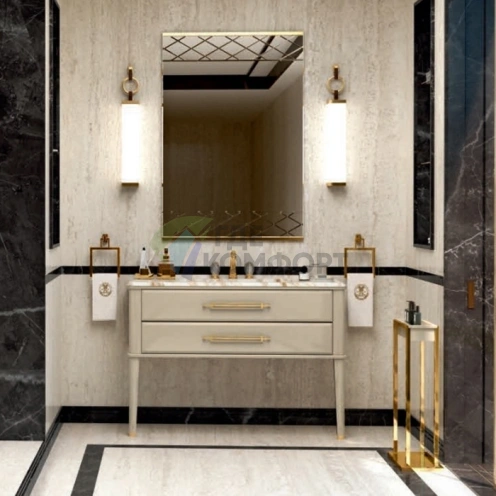 Столешница мраморная OASIS RIVIERE Calacatta Oro 1220x560 мм с отверстиями для раковины и смесителя (0RETMS122LCO) - фото 1