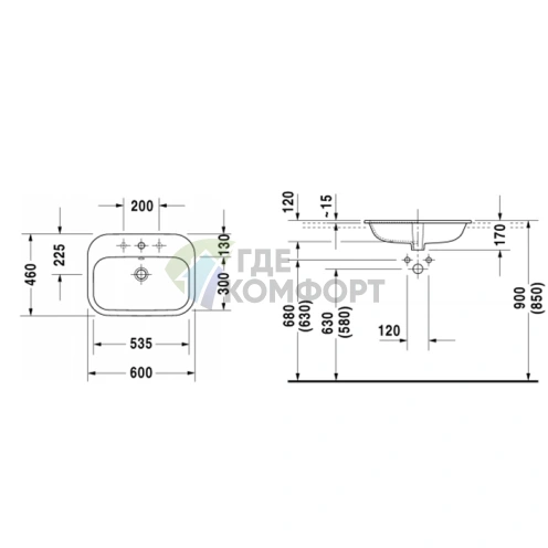 Раковина DURAVIT Happy D2 60x46 см для верхнего монтажа, белая (483600000) - фото 2