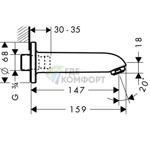 Излив для ванны Hansgrohe 159 мм хром (13414000) - фото 2