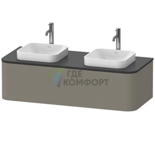 Столешница Duravit Happy D.2 Plus 1300x550мм для тумбы HP4943 с двумя вырезами под раковины, цвет Graphite Supermatt (HP032KB8080) - фото 1