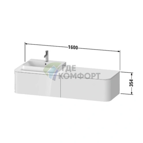 Подвесная тумба Duravit Happy D.2 Plus: 2 ящика, белый глянец, 1600 мм (HP4944R2222) - фото 2