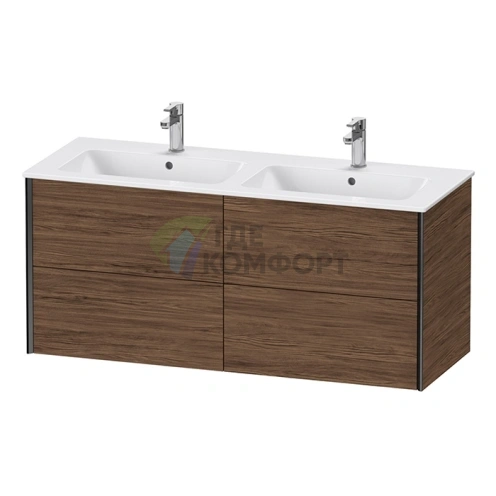Подвесная тумба Duravit XViu для двойной раковины, 4 ящика, цвет walnut dark/черный матовый (XV41290B221) - фото 1
