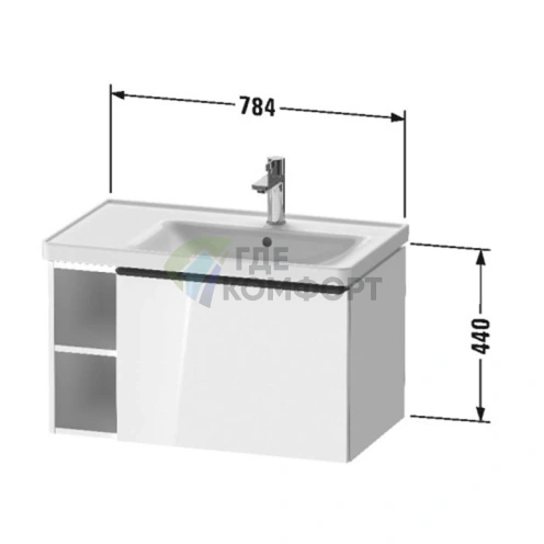 Подвесная тумбочка Duravit D-Neo 784x452x440 мм с ящиком и полками слева в цвете Дуб терра (DE425703535) - фото 2