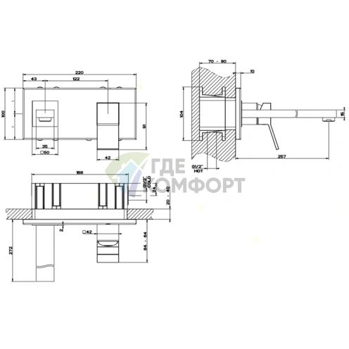 Встраиваемый однорычажный смеситель Gessi Rettangolo K для раковины с изливом 249 мм, хром (53090#031) - фото 2