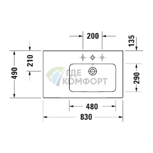 Подвесная раковина Duravit ME by Starck 83x49 см белого цвета с полкой слева (2346830000) - фото 2