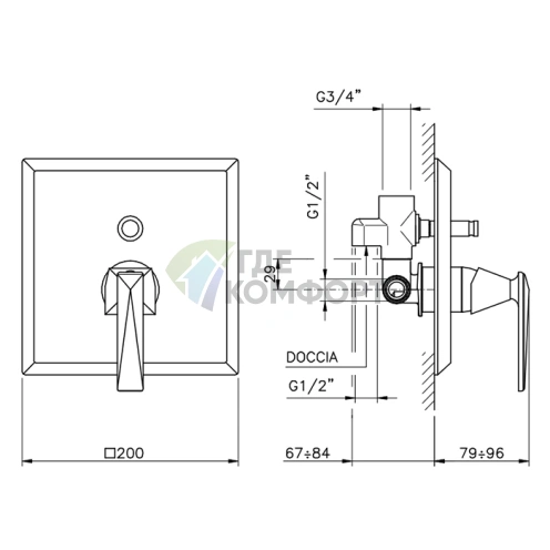 Смеситель для ванны встраиваемый с переключением на душ Nicolazz Vincent хром (3096CR35) - фото 2