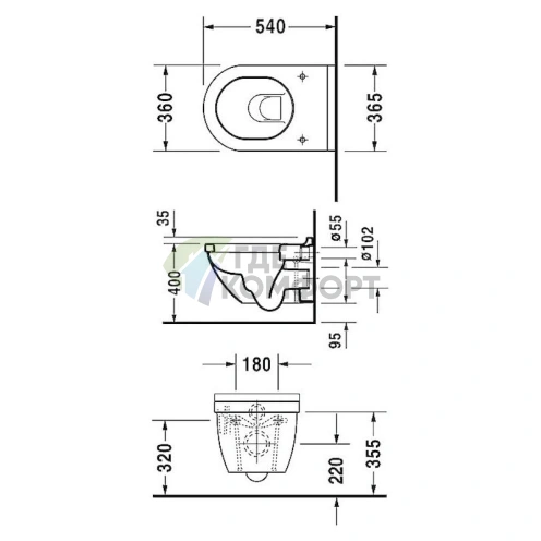 Подвесной унитаз Duravit Starck 3 с антигрязевым покрытием SanitaryGlaze (22250900001) - фото 5