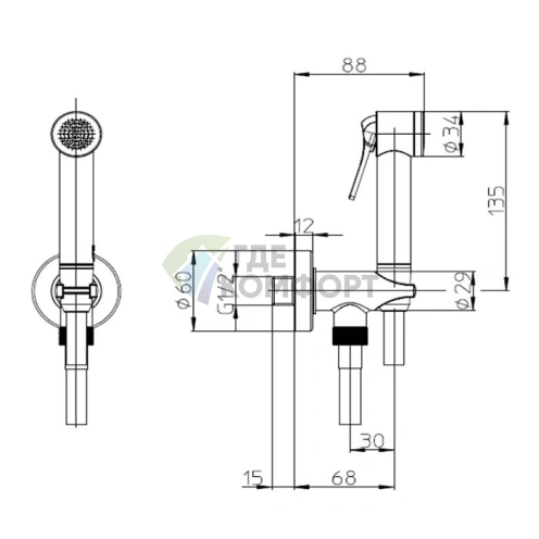 Гигиенический душ BOSSINI APICE с держателем и шлангом 1250 мм, черный матовый (CE4002.073) - фото 2
