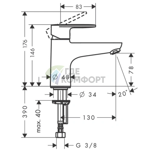Смеситель для ванны Hansgrohe Vernis Blend Monotrou, накладной, хром (71443000) - фото 2