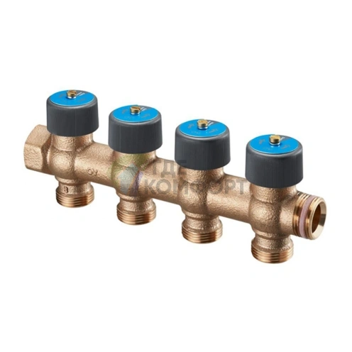 Коллектор Oventrop (4200554) 3/4 ВР(г) х 4 выхода 3/4 НР(ш) ЕК х 3/4 НР(ш) регулируeмый - фото 1