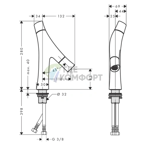 Смеситель для раковины AX Starck Organic 80 мм, Германия (12011800) - фото 2