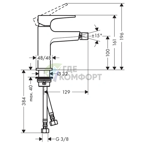 Смеситель для биде Hansgrohe Metropol с донным клапаном, шлифованная бронза (32520140) - фото 2