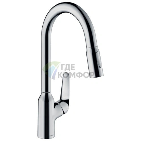 Кухонный смеситель Hansgrohe Focus M42 с вытяжным душем и поворотным изливом, хром (71820000) - фото 1