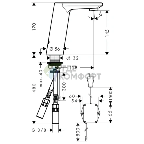 Электронный смеситель для раковины Hansgrohe Metris S с регулировкой температуры (31102000) - фото 2