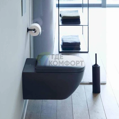 Унитаз подвесной Duravit Happy D.2 rimless с системой крепления Durafix, 365x540 мм, цвет антрацит матовый (22220989001) - фото 1