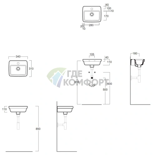 Раковина SIMAS Evolution 34×31 см, белая, с отверстием под смеситель - фото 2