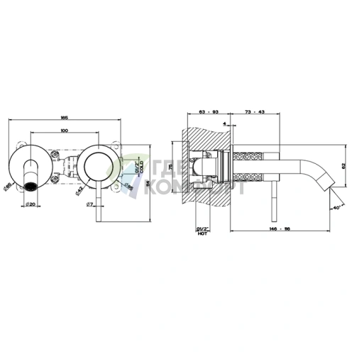 Встраиваемый смеситель для раковины GESSI 316 с изливом, цвет черный матовый металл PVD (54183#707) - фото 2