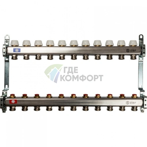 Коллектор STOUT SMS 0922 000011 на 11 выходов, из нержавеющей стали без расходомеров - фото 2
