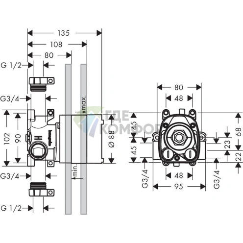 Скрытая часть для термостата AX ShowerCollection 12x12, 1 потреб (10754180) - фото 2