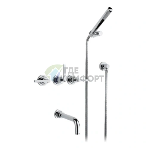 Смеситель для ванны Nicolazzi Mac Kinley 05: встроенный с двумя ручками и комплектом душа, хром (2203CR29) - фото 1