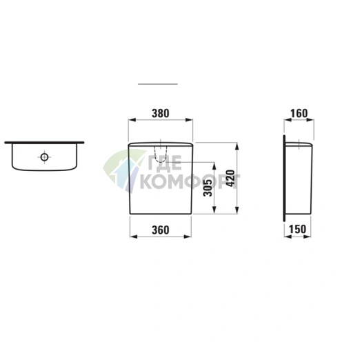 Бачок для унитаза Laufen Palace — подвод воды сбоку сзади, без механизма смыва, белый (8.2870.0.000.000.1) - фото 2