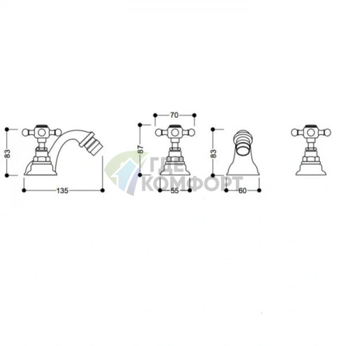 Смеситель для биде Kerasan Retro на три отверстия, хром (7392 cr) - фото 2