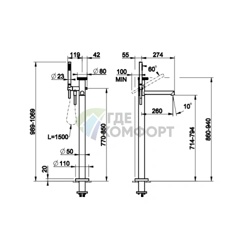Смеситель для ванны напольный Gessi Anello хром (63328#031) - фото 2