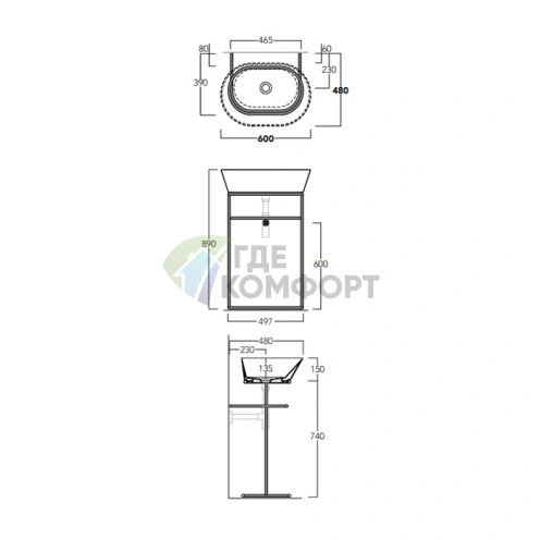 Раковина-чаша Simas Wave овальная 62x42x16,5 см белая без отверстия под смеситель - фото 2