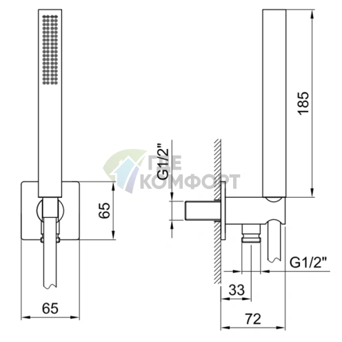 Душевой комплект FANTINI MINT с ручным душем и держателем, черный матовый (86 13 8068) - фото 2
