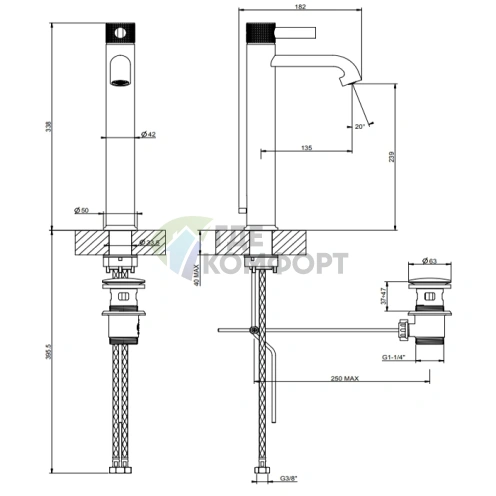 Смеситель для раковины GESSI INCISO высокий с донным клапаном, хром (58003#031) - фото 2